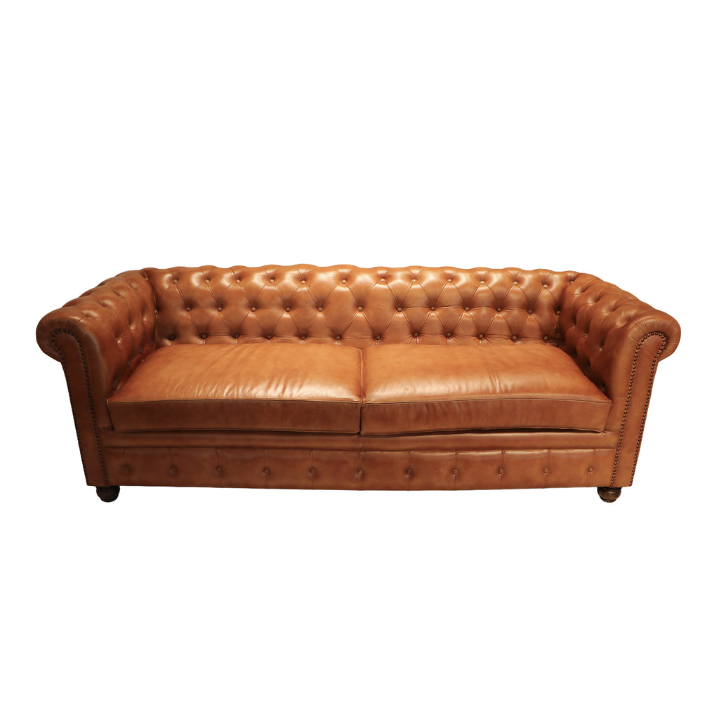 Sofá Chesterfield de Cuero Natural 3C Caramelo