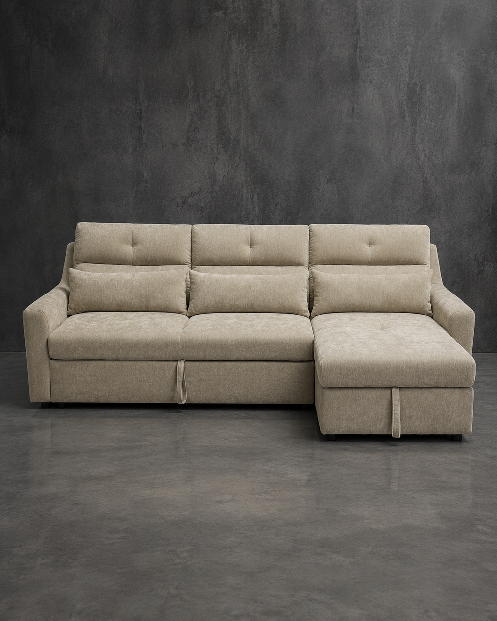 Sofá Cama Seccional Londres Chaise Baúl Tono Beige