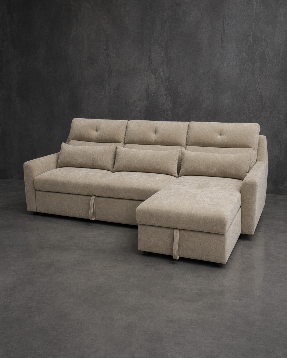 Sofá Cama Seccional Londres Chaise Baúl Tono Beige (Llegada en Agosto)