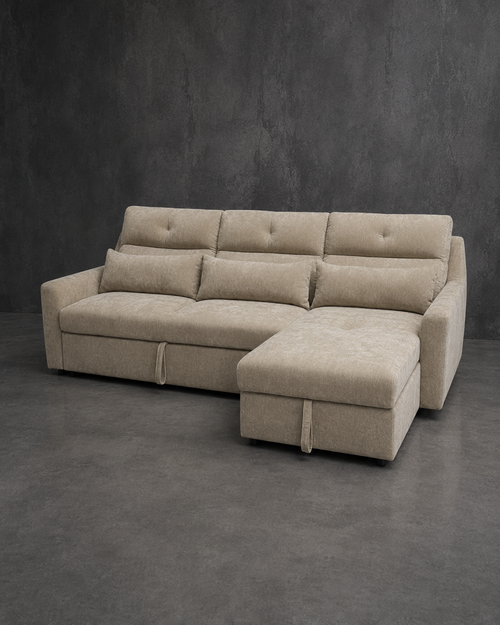 Sofá Cama Seccional Londres Chaise Baúl Tono Beige (Llegada en Agosto)