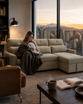 Sofá Cama Seccional Londres Chaise Baúl Tono Beige