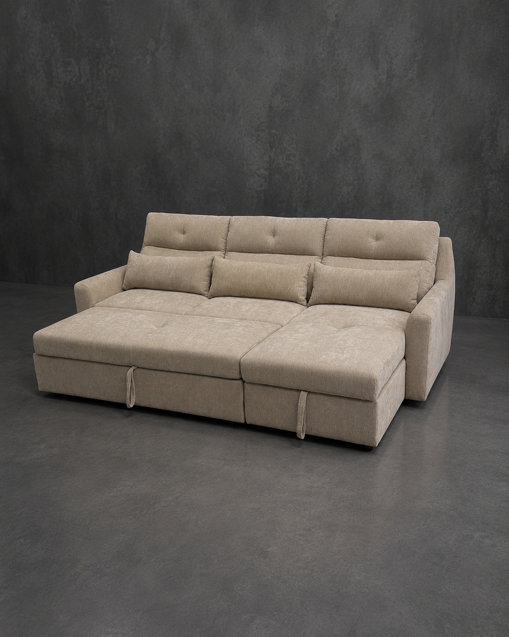 Sofá Cama Seccional Londres Chaise Baúl Tono Beige