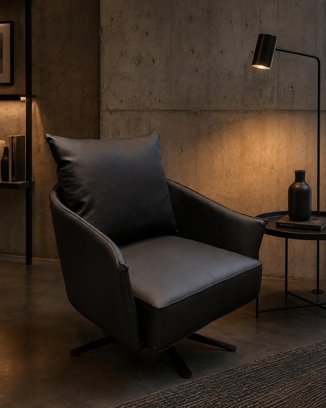 Poltrona Giratoria Le Mans – Acero y Eco Cuero Negro