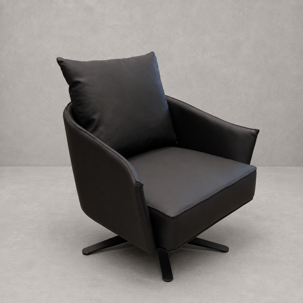 Poltrona Giratoria Le Mans – Acero y Eco Cuero Negro