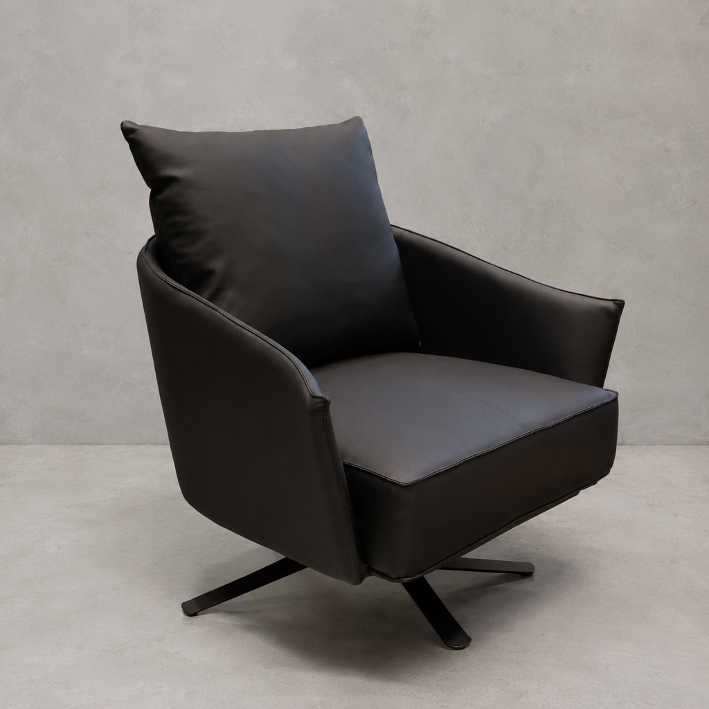 Poltrona Giratoria Le Mans – Acero y Eco Cuero Negro