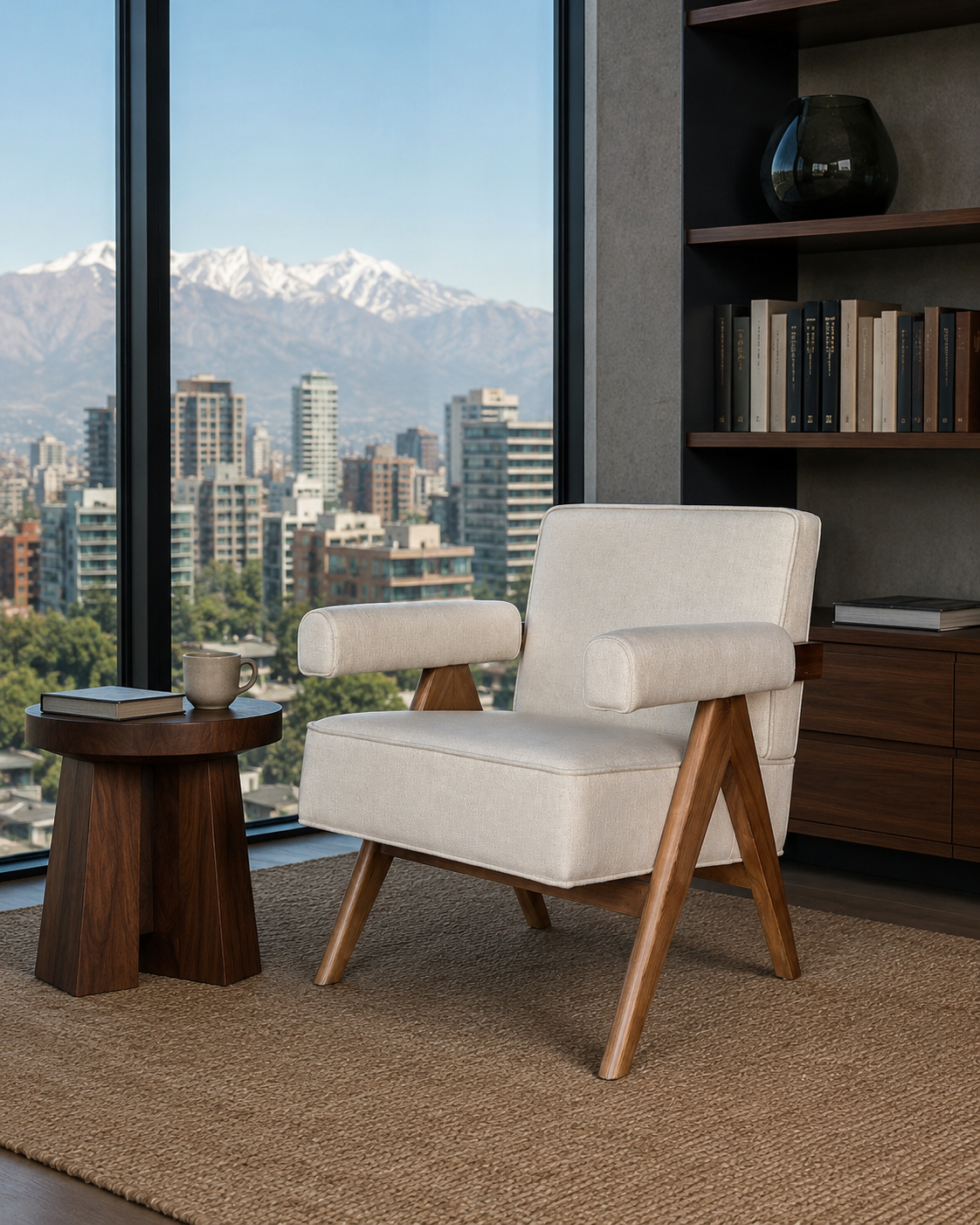 Poltrona Philadelphia Madera Fresno Walnut y Lino Beige (Llegada en Agosto)