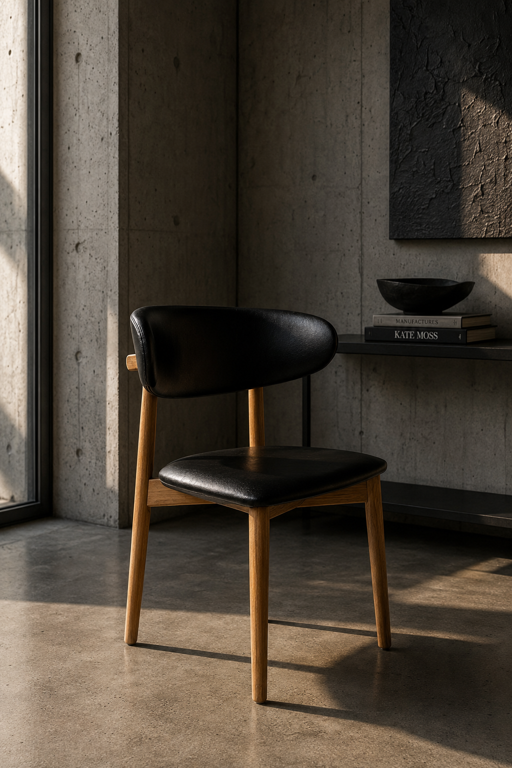 Silla Álvaro · Madera Light Brown y Símil Cuero Negro (Llegada en Agosto)