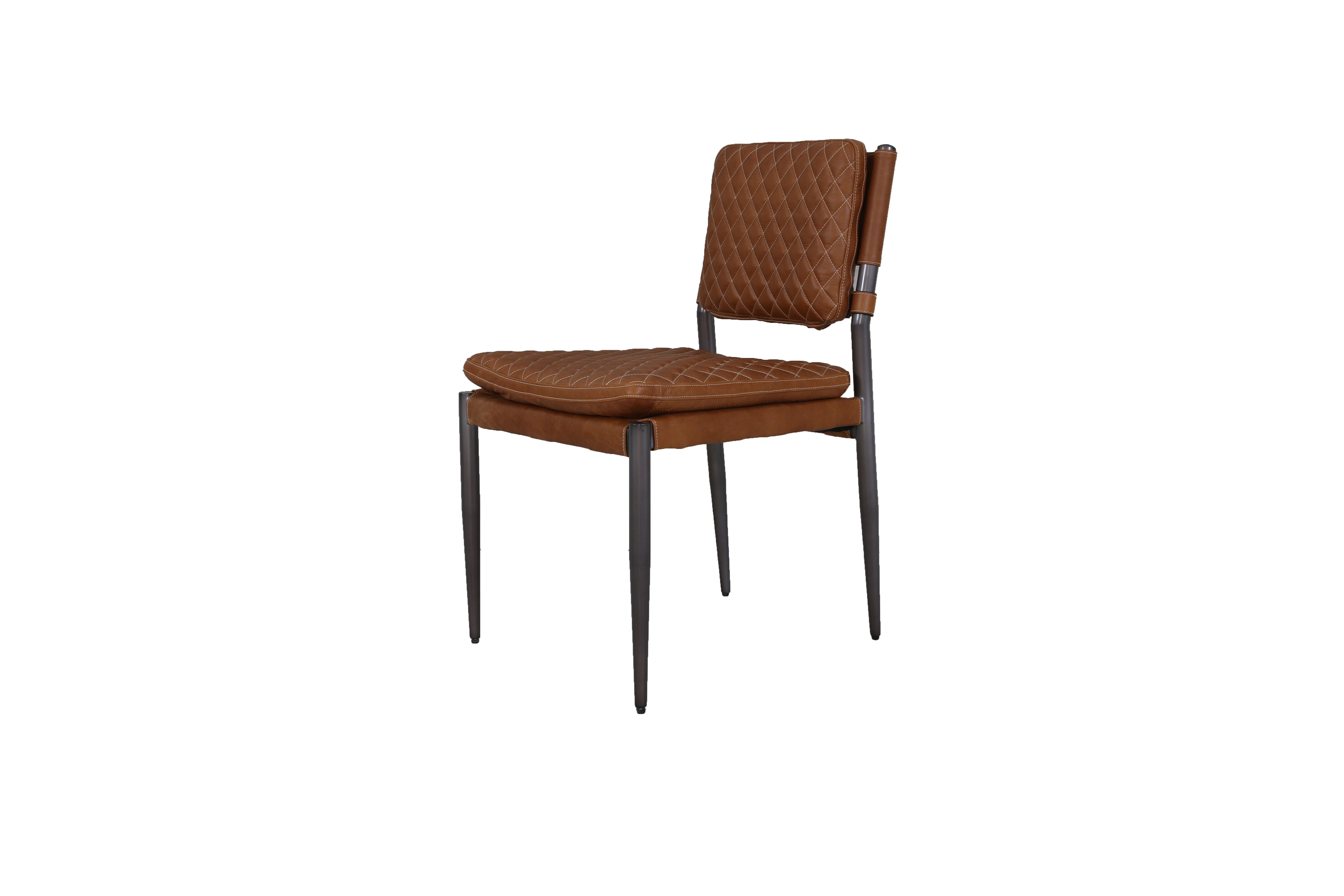 Silla Capri Cuero Cowhide Caramelo Base Acero