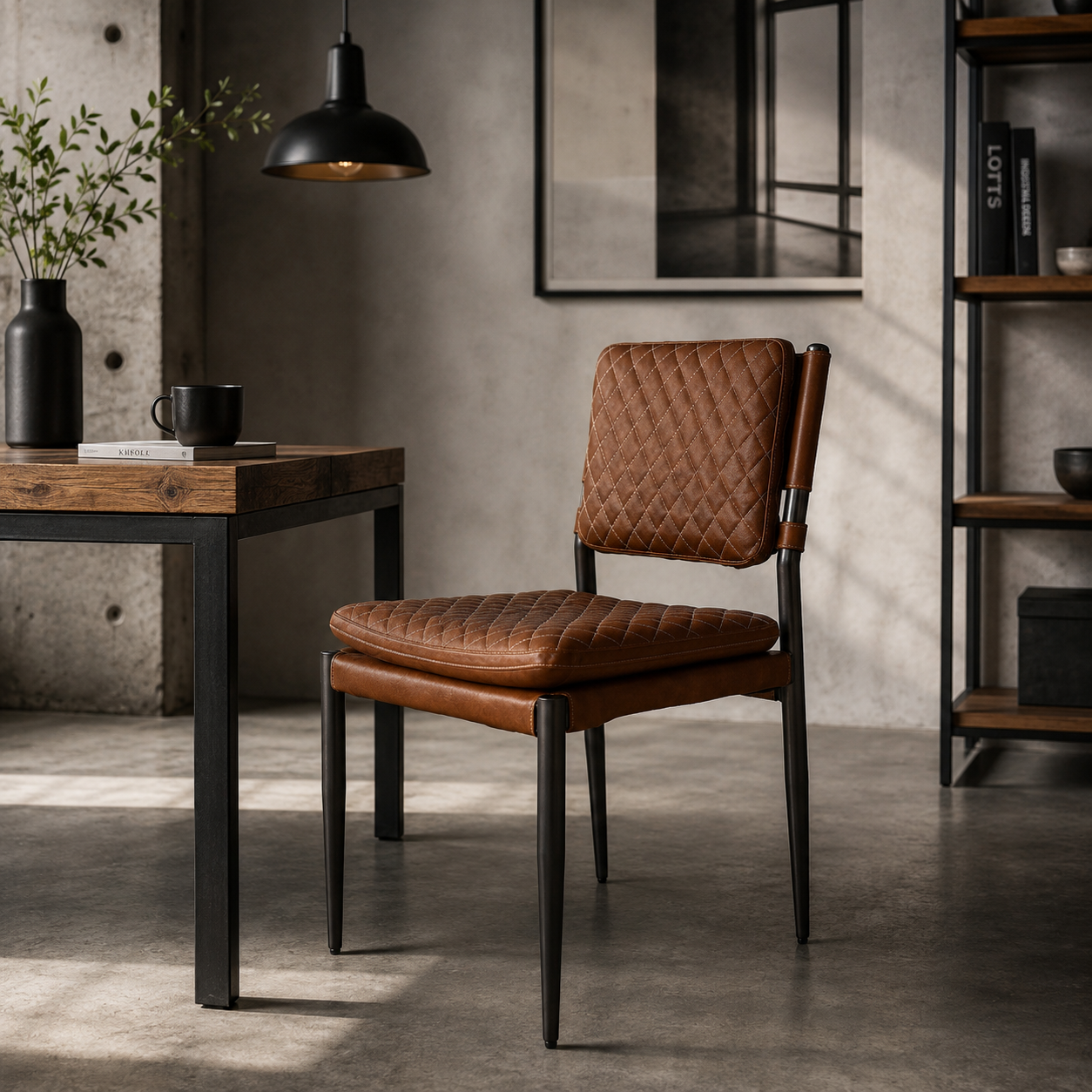 Silla Capri Cuero Cowhide Caramelo Base Acero