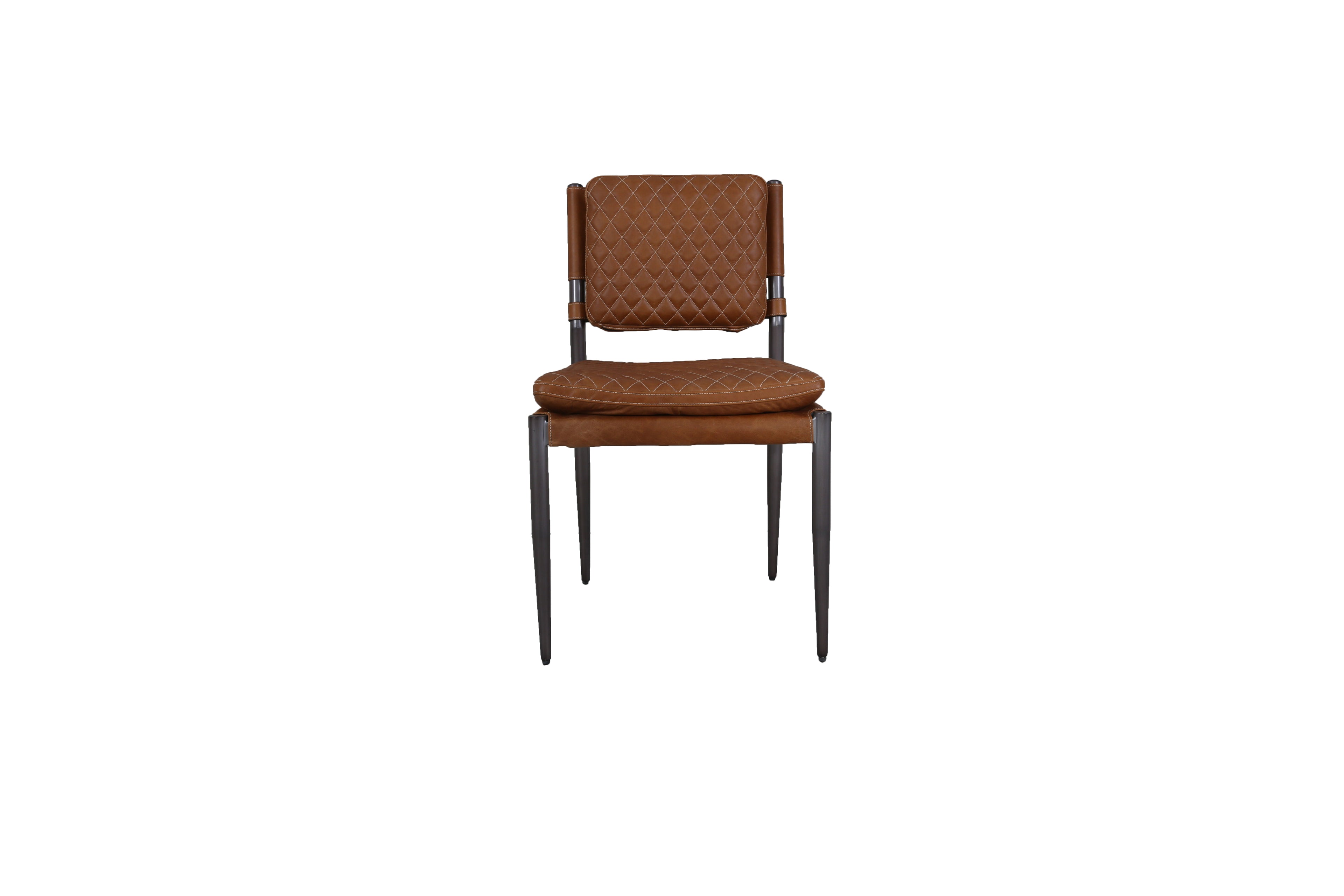 Silla Capri Cuero Cowhide Caramelo Base Acero