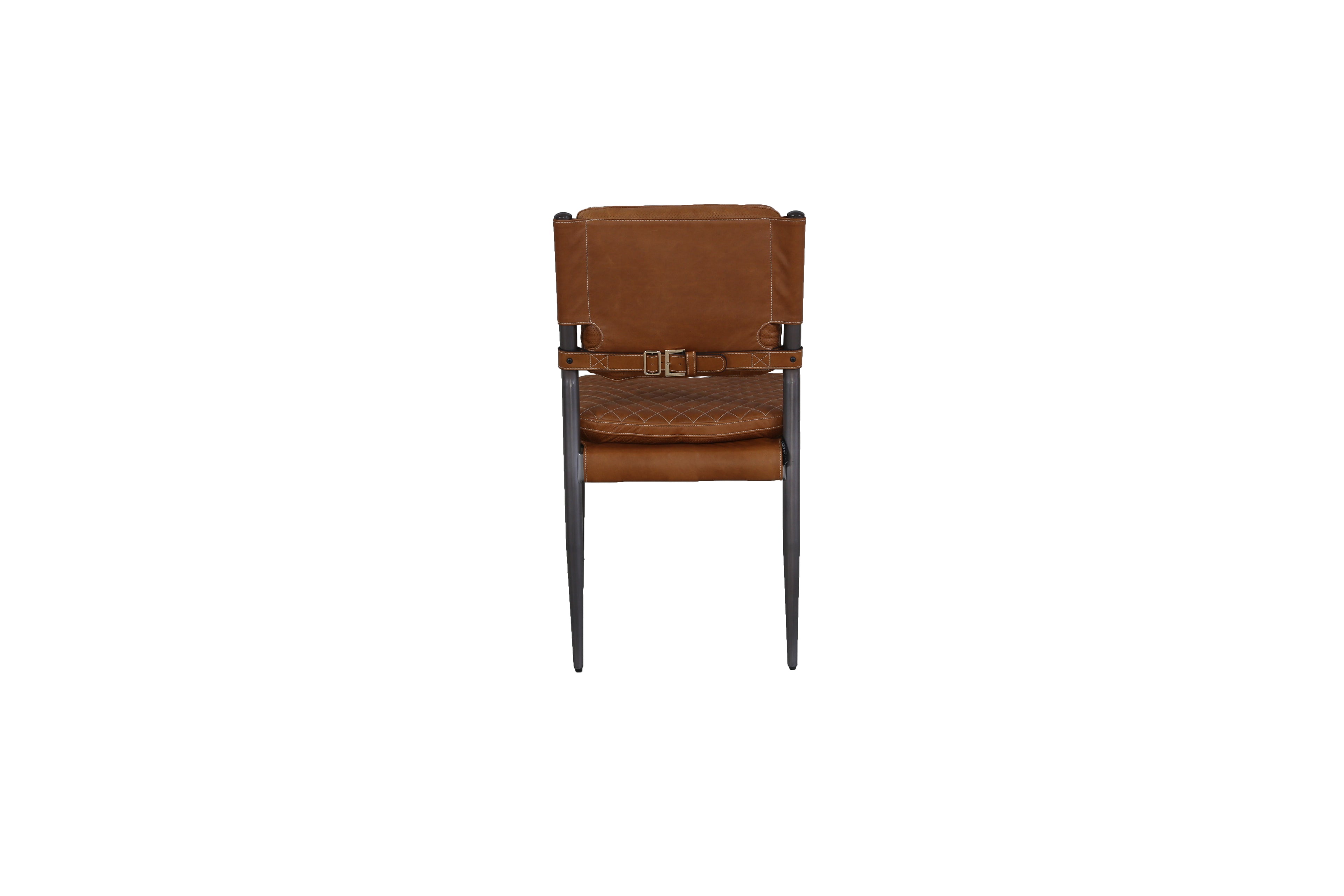 Silla Capri Cuero Cowhide Caramelo Base Acero
