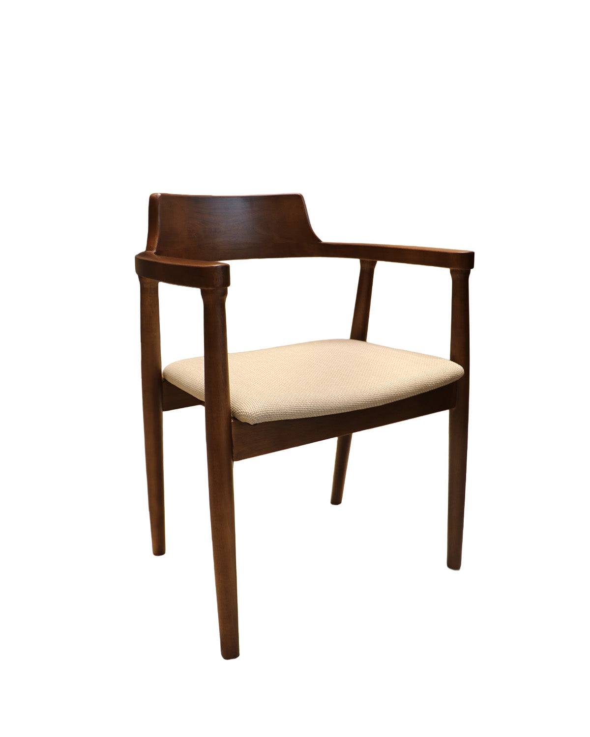 Silla Charm – Tela Lino Beige y Madera de Caucho Walnut
