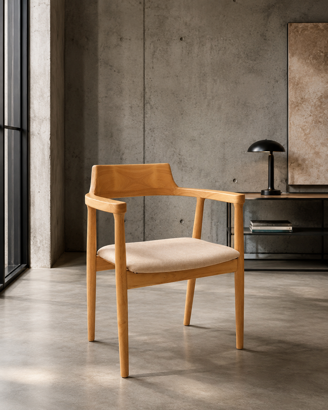 Silla Charm – Tela Lino Beige y Madera de Caucho Claro