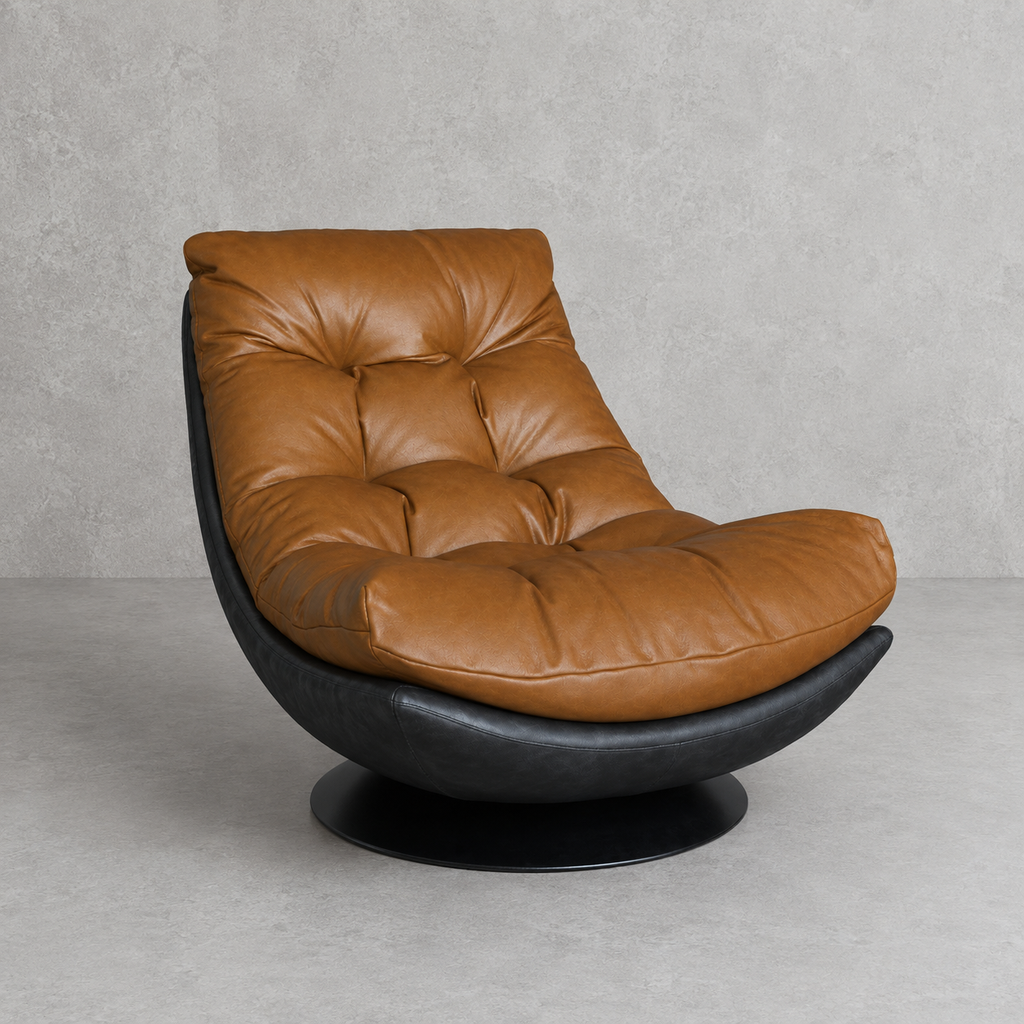 Poltrona Tahai · Eco-Cuero Cognac y Base Giratoria de Hierro