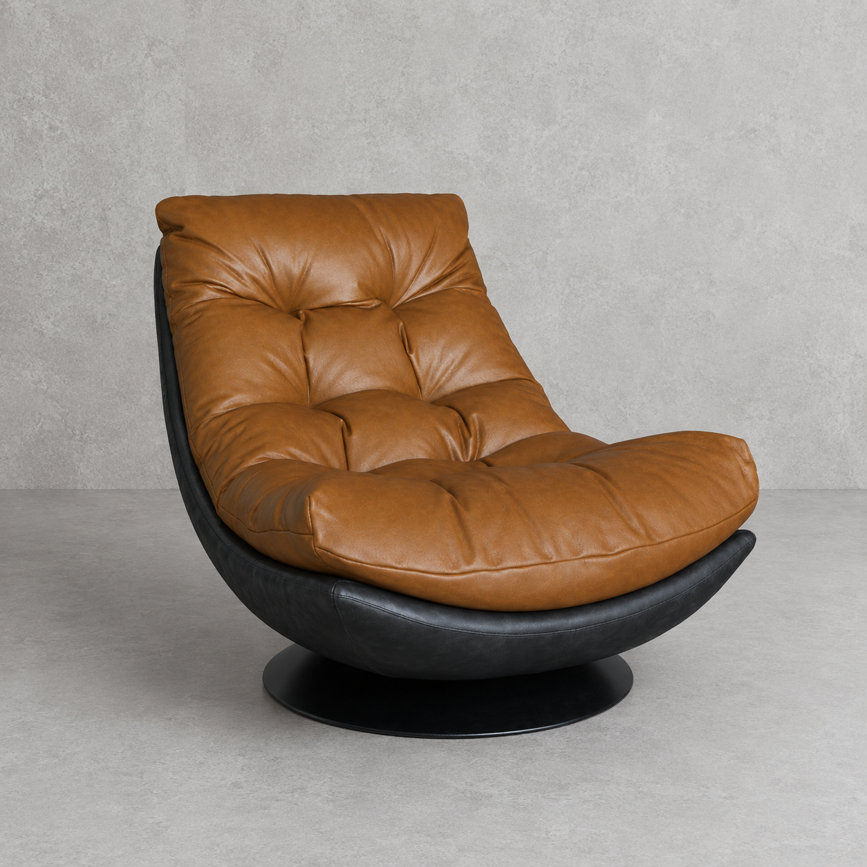 Poltrona Tahai · Eco-Cuero Cognac y Base Giratoria de Hierro