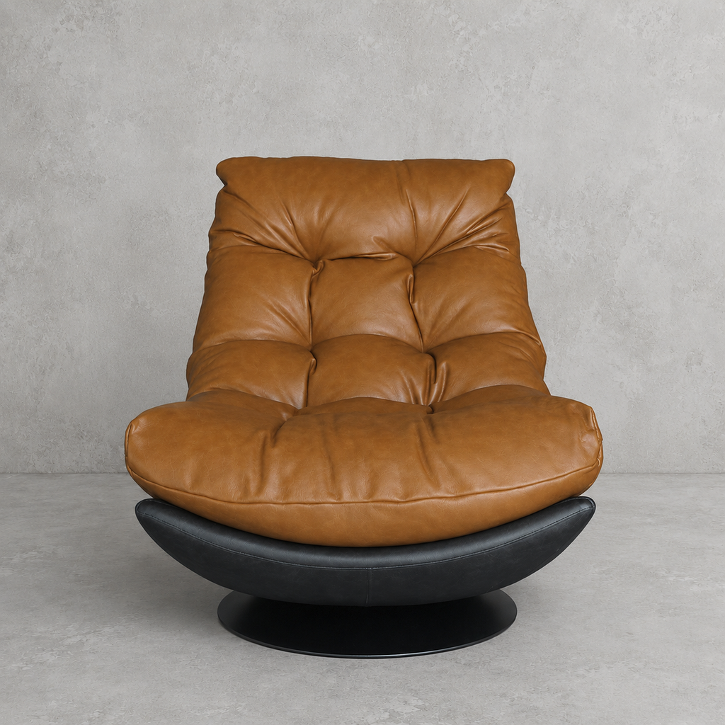 Poltrona Tahai · Eco-Cuero Cognac y Base Giratoria de Hierro