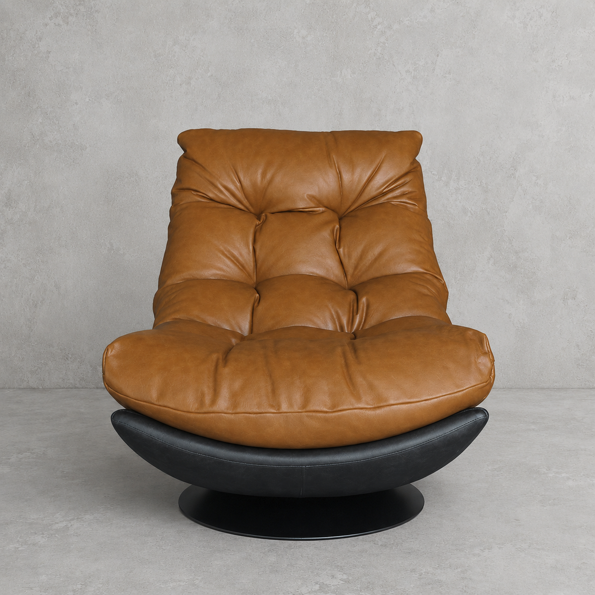 Poltrona Tahai · Eco-Cuero Cognac y Base Giratoria de Hierro