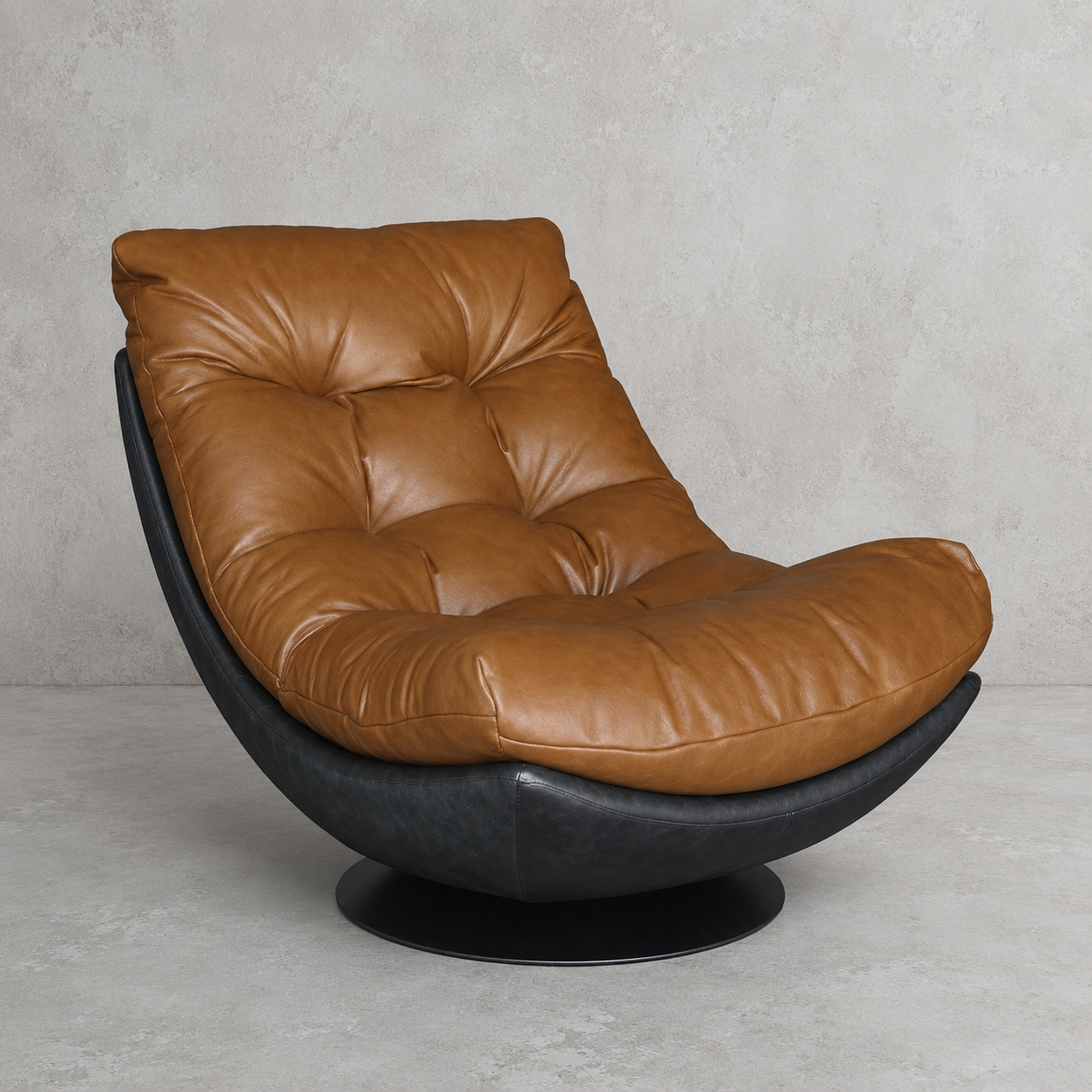Poltrona Tahai · Eco-Cuero Cognac y Base Giratoria de Hierro
