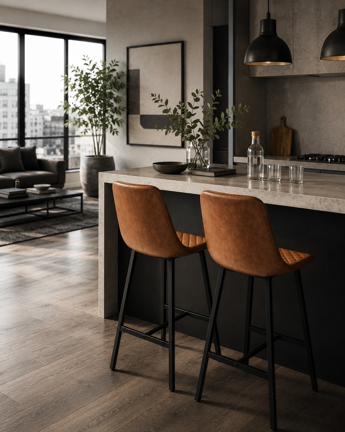 Silla Bar Bazul Eco Cuero y Acero Negro