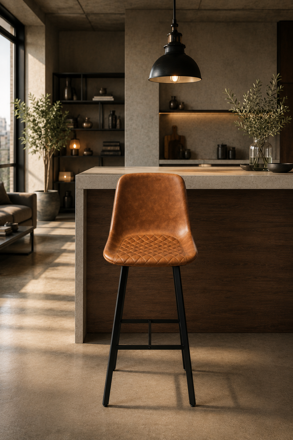 Silla Bar Bazul Eco Cuero y Acero Negro
