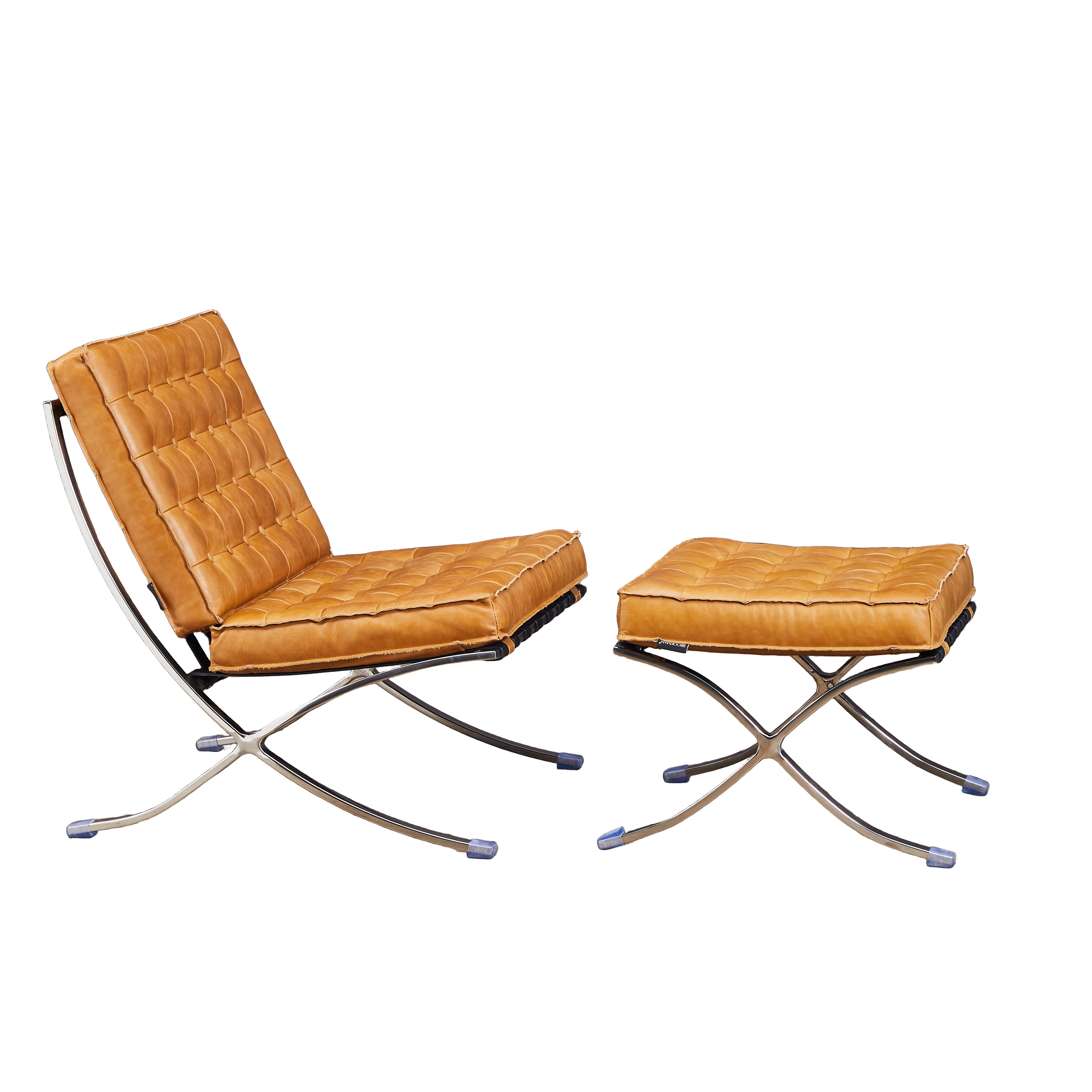 Sillón Vogue con Apoya Pies Cuero Cognac y Acero Espejo - vista 3