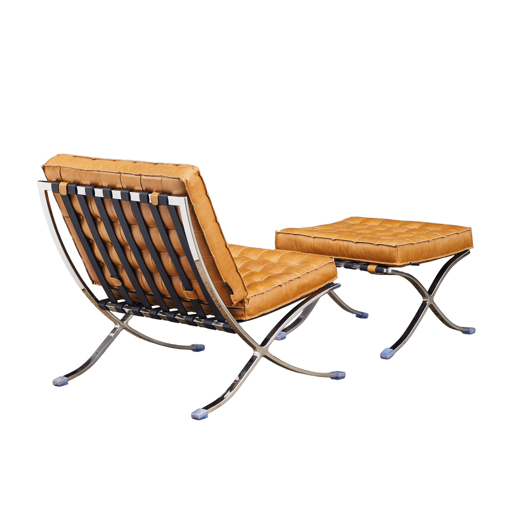 Sillón Vogue con Apoya Pies Cuero Cognac y Acero Espejo - vista 4