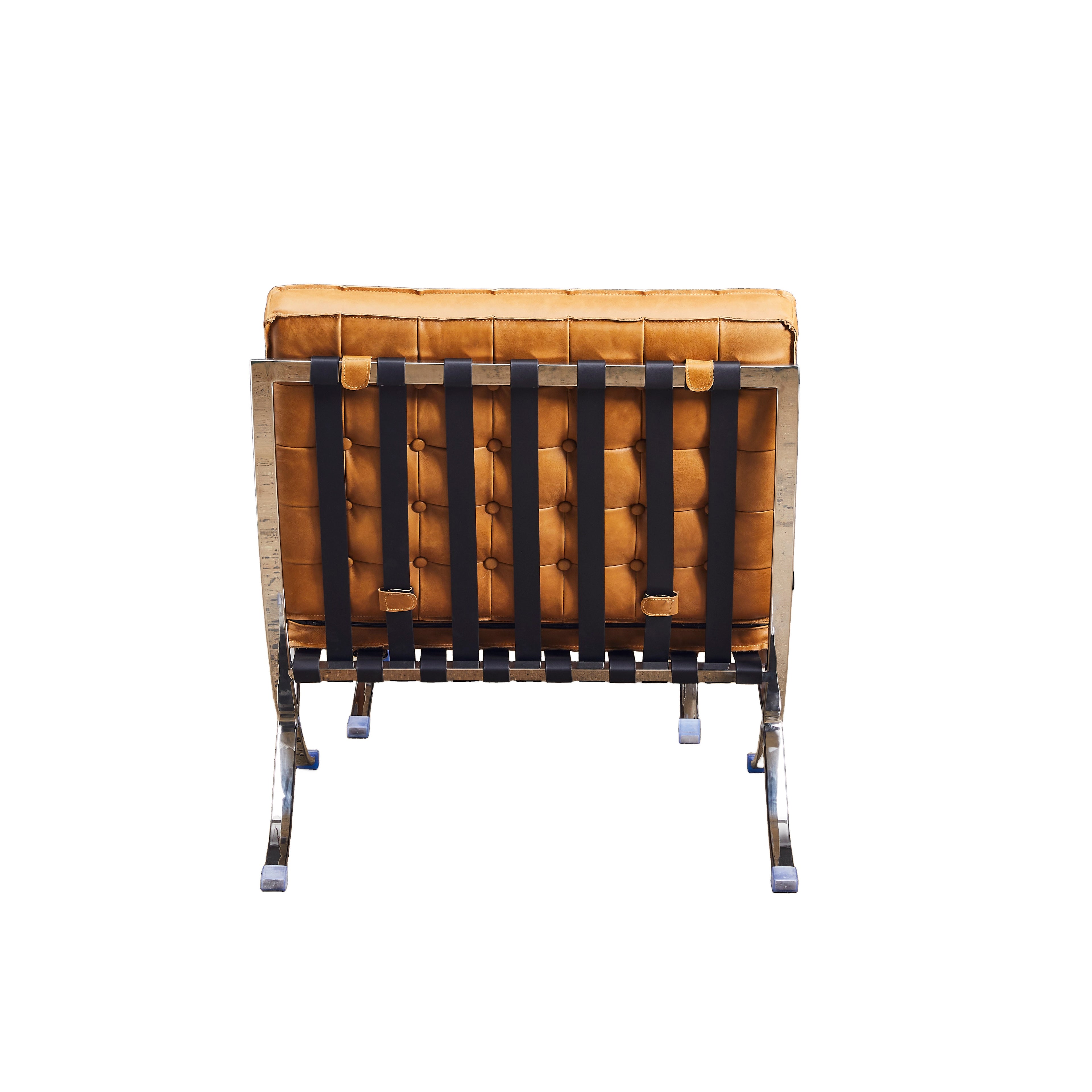 Sillón Vogue con Apoya Pies Cuero Cognac y Acero Espejo - vista 5