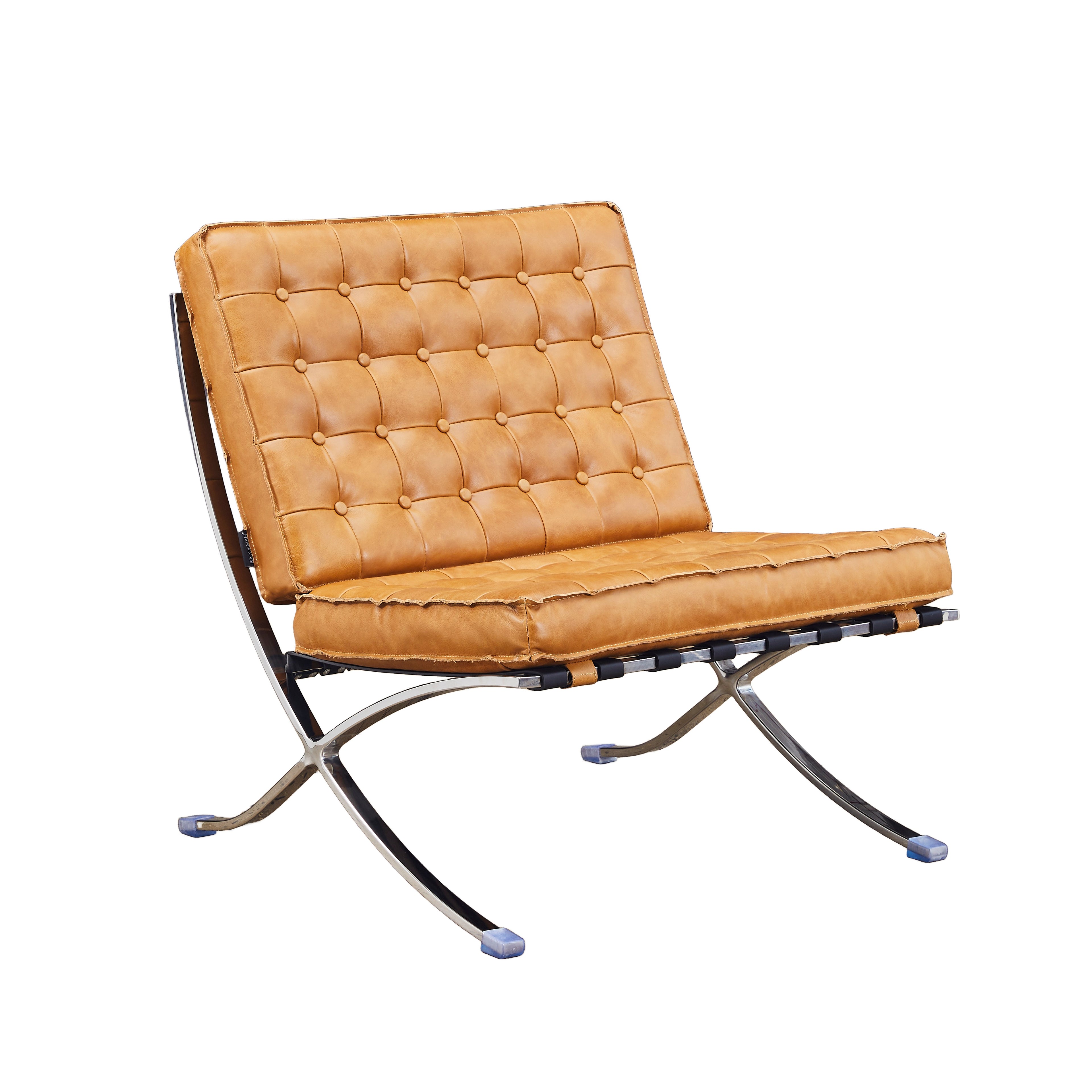 Sillón Vogue con Apoya Pies Cuero Cognac y Acero Espejo - vista 6