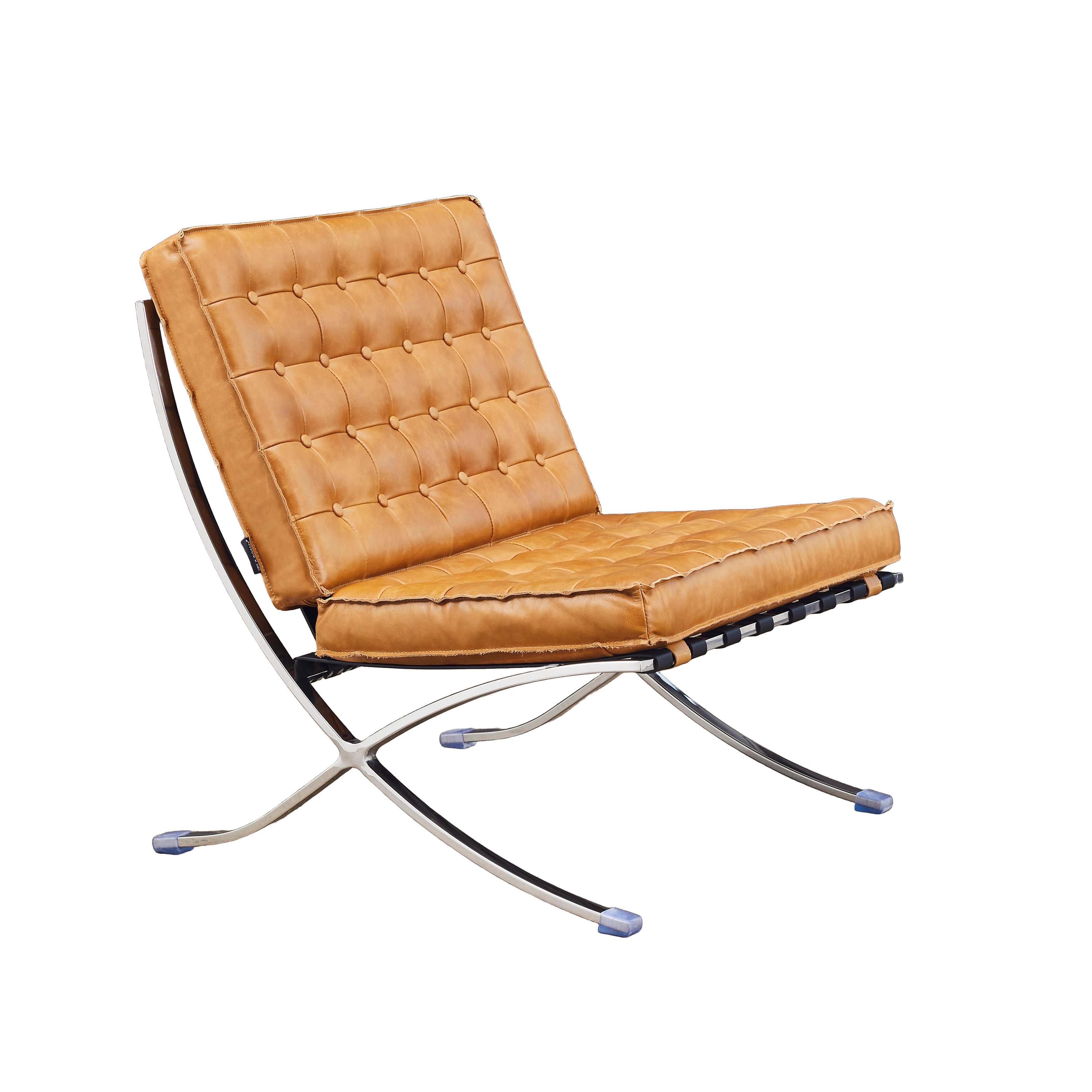 Sillón Vogue con Apoya Pies Cuero Cognac y Acero Espejo - vista 7