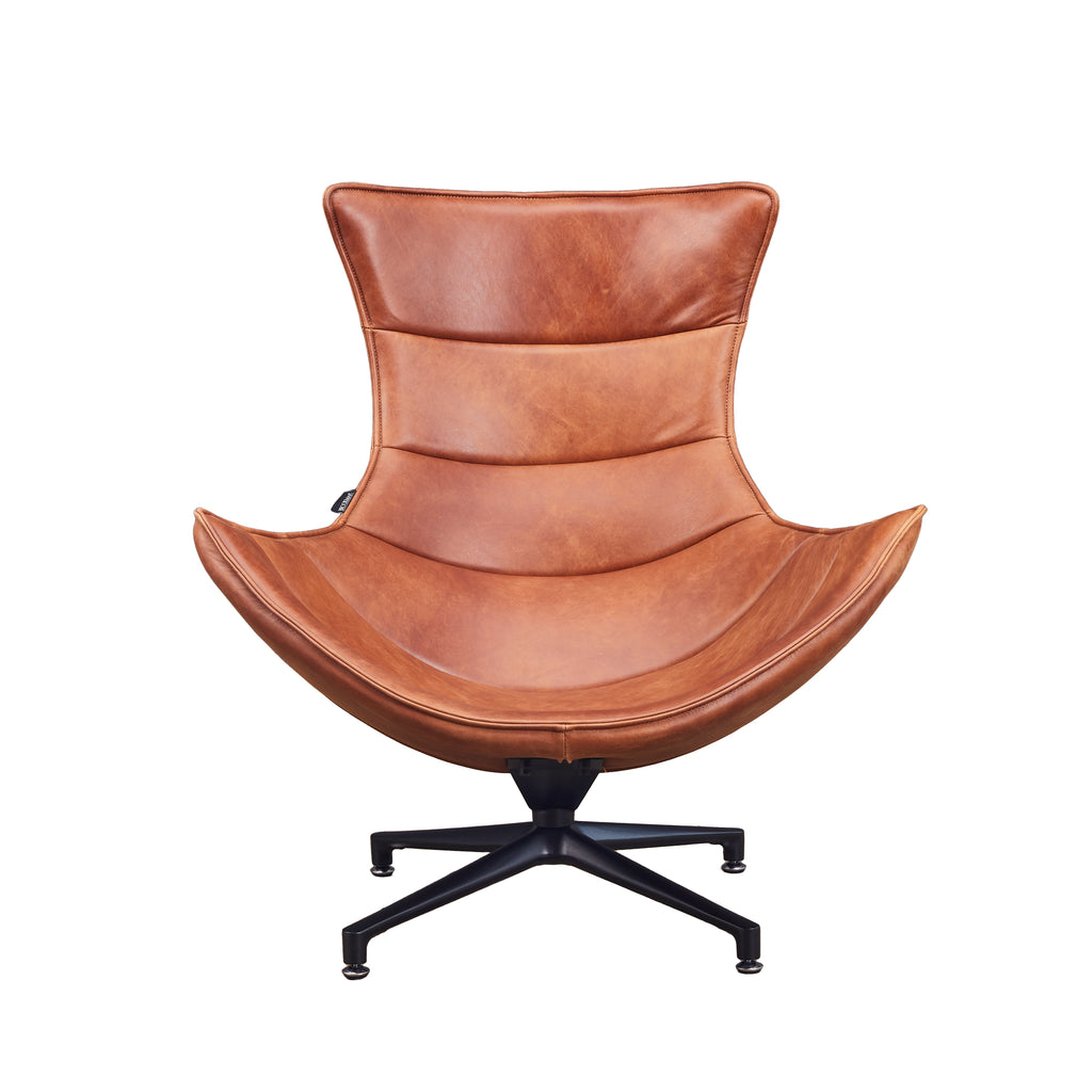 Silla Giratoria Engel Cuero Caramel y Acero Sand Black