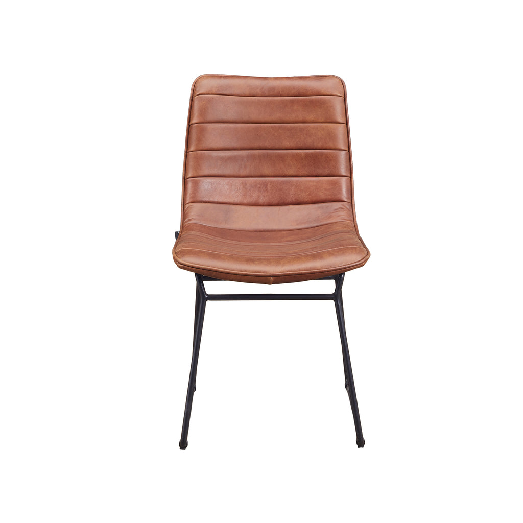 Silla de Comedor Torino Cuero Café Claro y Acero Sand Black