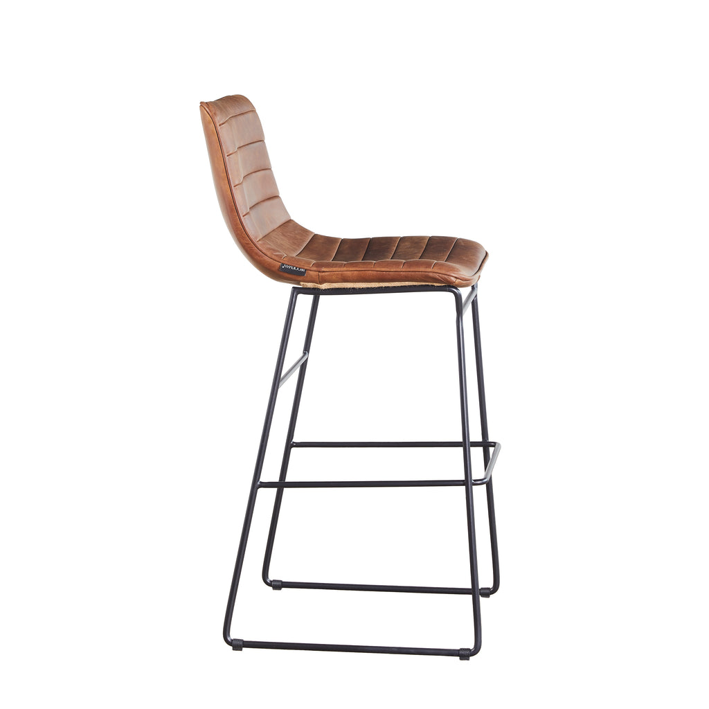 Silla de Bar Torino Cuero Café Claro y Acero Sand Black - vista 3