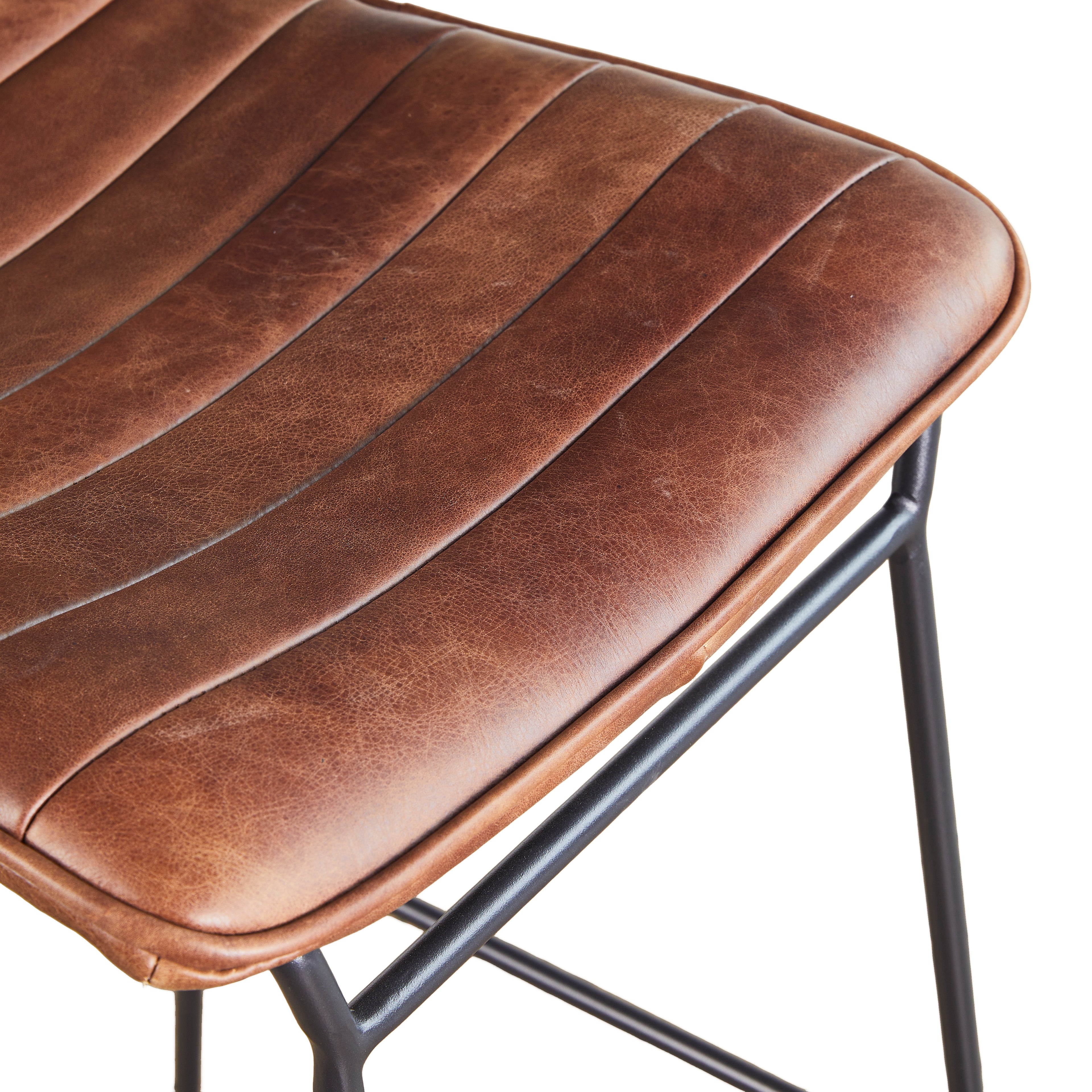 Silla de Bar Torino Cuero Café Claro y Acero Sand Black - vista 7