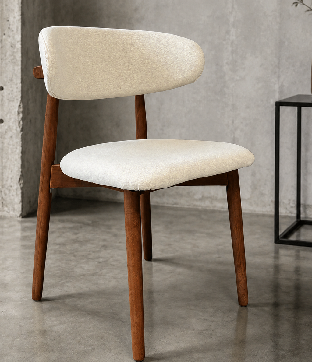 Silla Álvaro Madera de Caucho Walnut y Tela Natural