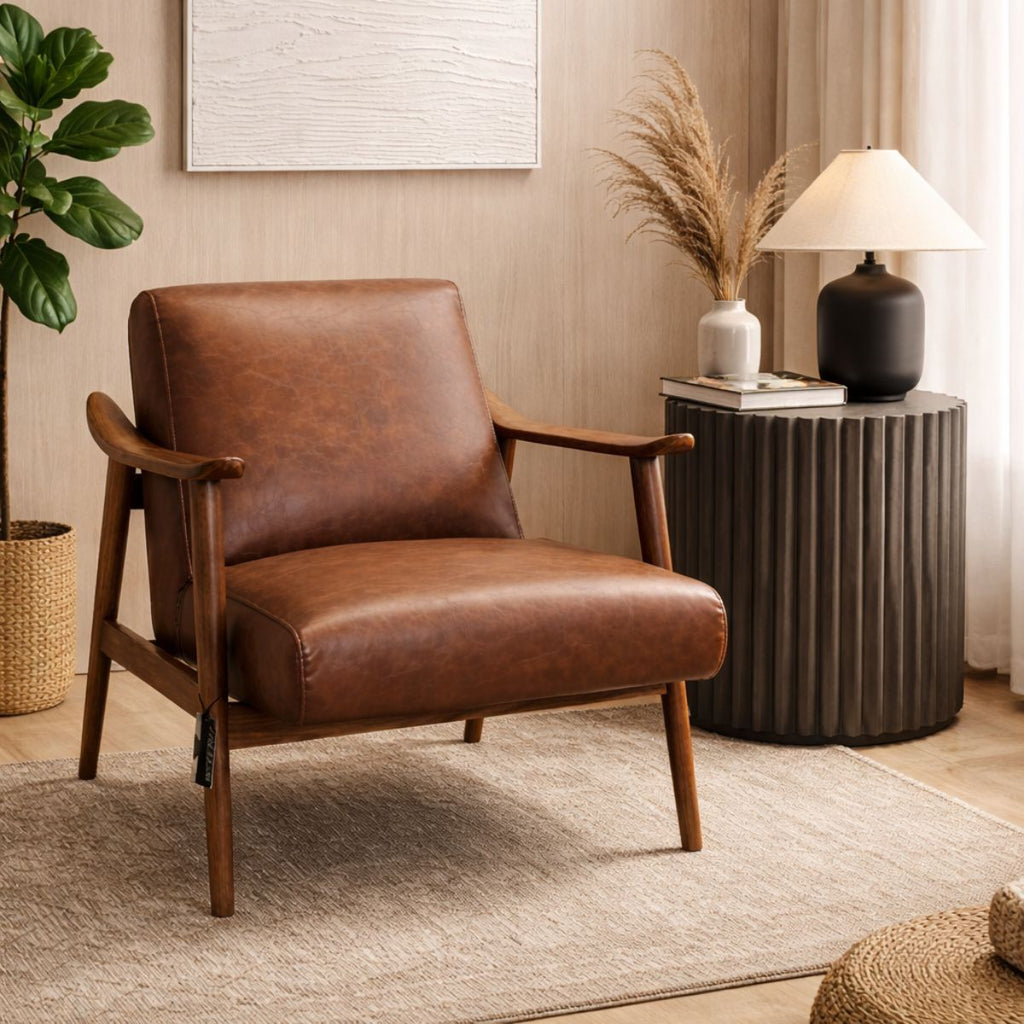 Sitial TURIN eco cuero Marrón madera NOGAL 76 x 72 x 67cm