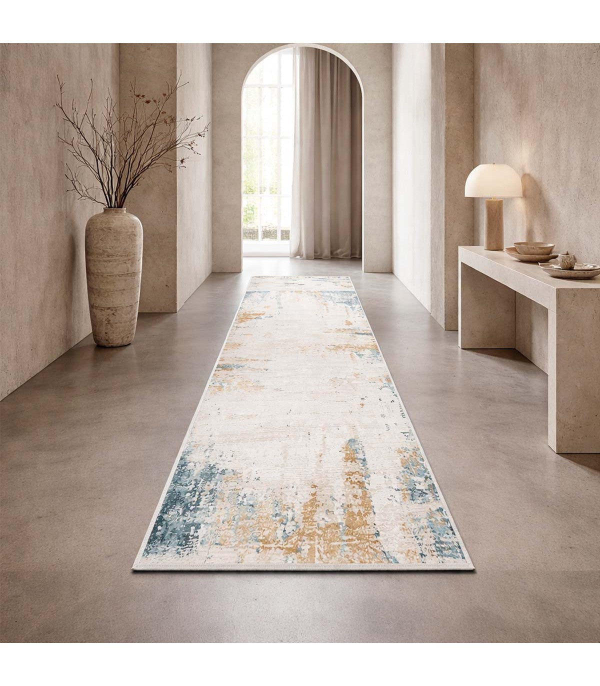Alfombra Turca Perre015 Crema/Azul 80x300cm