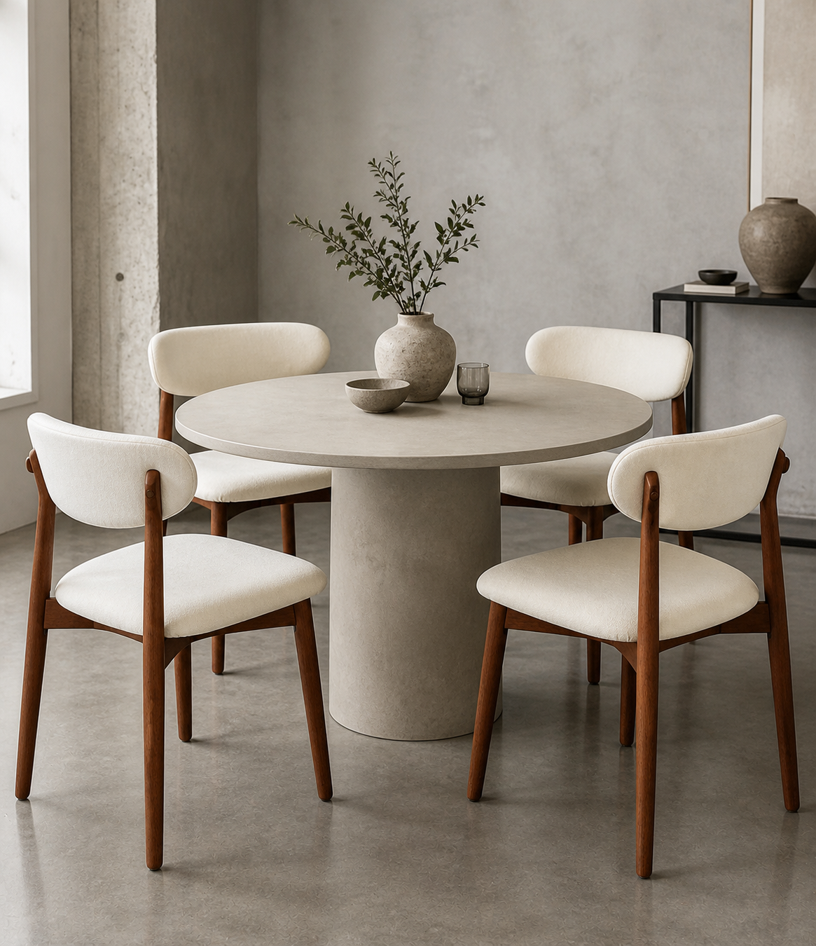 Silla Álvaro Madera de Caucho Walnut y Tela Natural