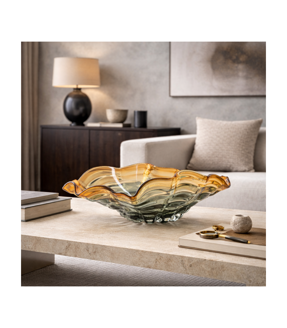 Cuenco Magma de Vidrio Soplado Ámbar y Gris
