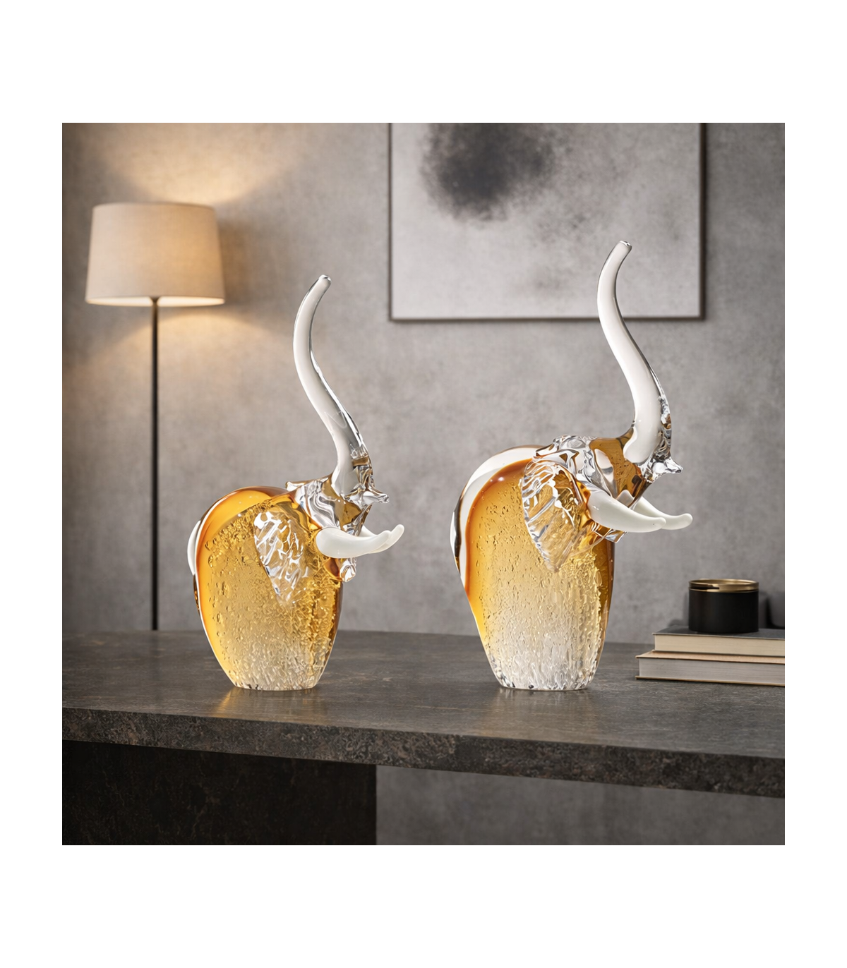 Escultura Elefante de Vidrio Soplado Ámbar - Tamaño M