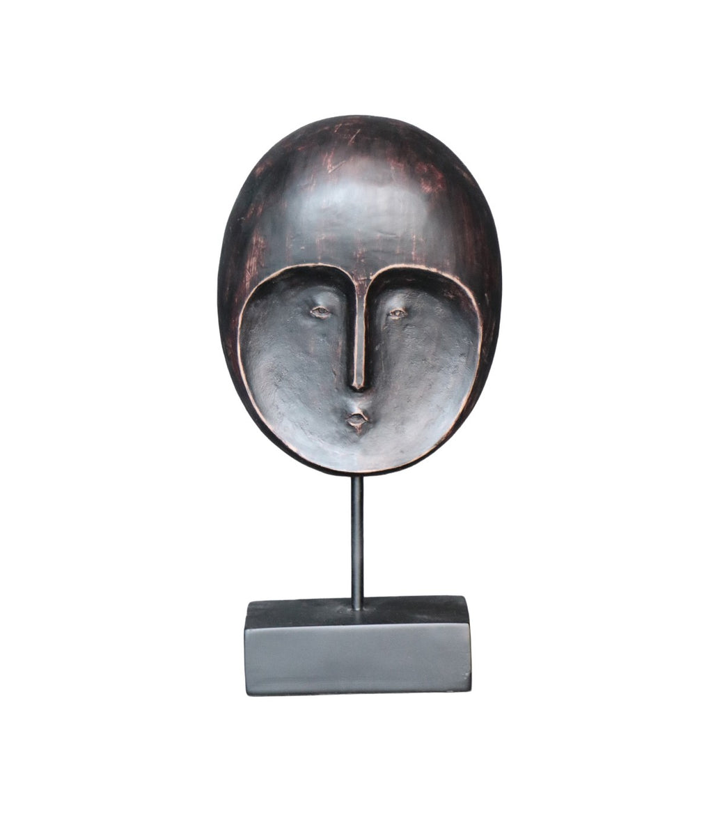 ADORNO MÁSCARA MAORI REDONDA CON PEDESTAL NEGRO