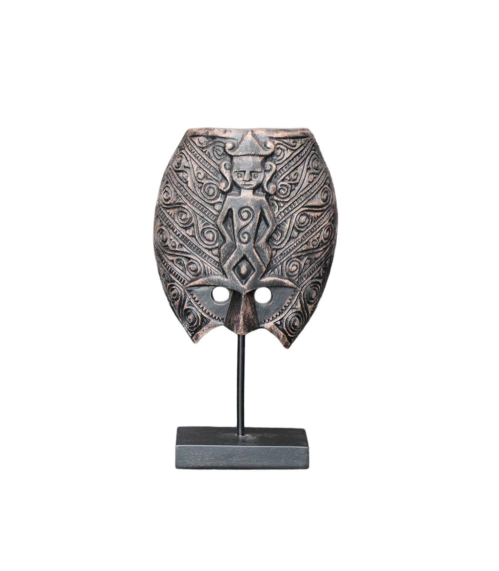 ADORNO MÁSCARA MAYA MEDIANA CON PEDESTAL NEGRO