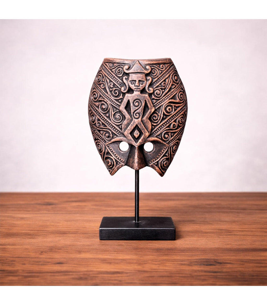 ADORNO MÁSCARA MAYA MEDIANA CON PEDESTAL NEGRO