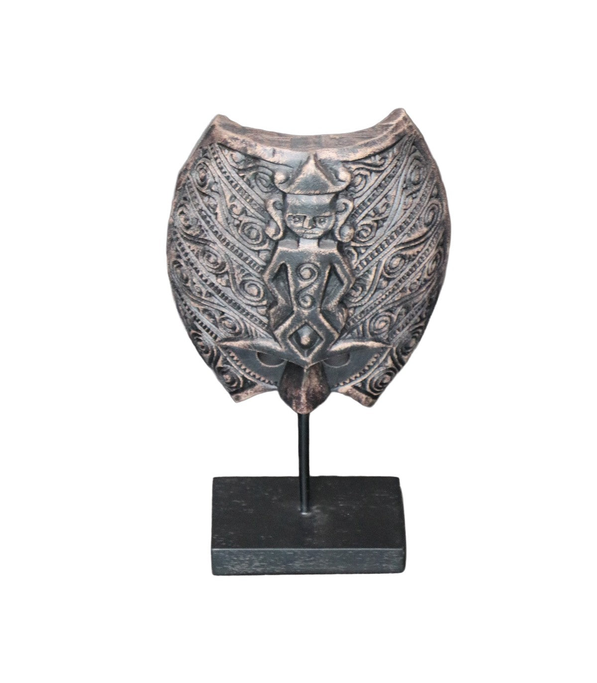 ADORNO MÁSCARA MAYA MEDIANA CON PEDESTAL NEGRO