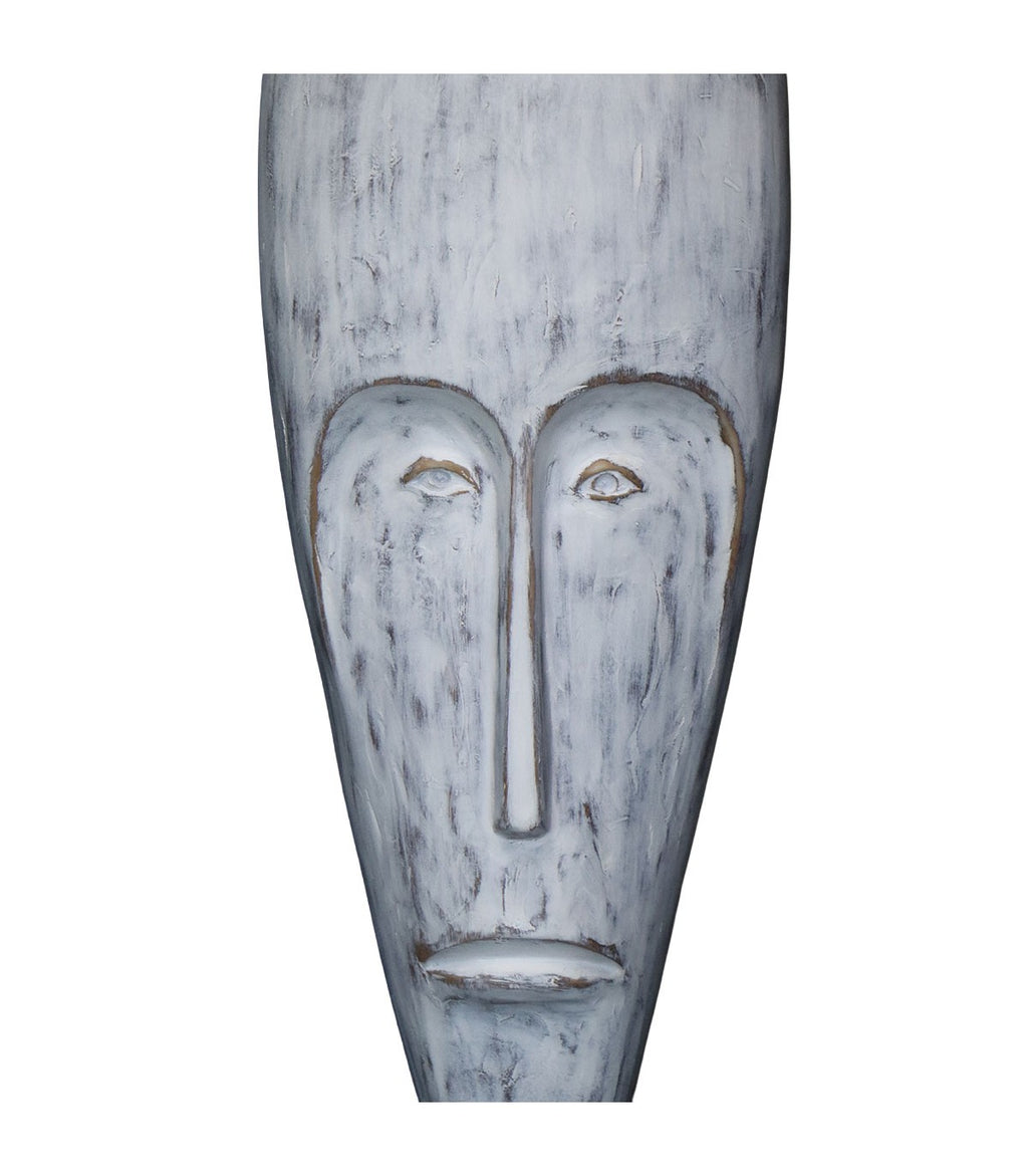 MÁSCARA DECORATIVA POLINESIA LARGA BLANCA CON BASE
