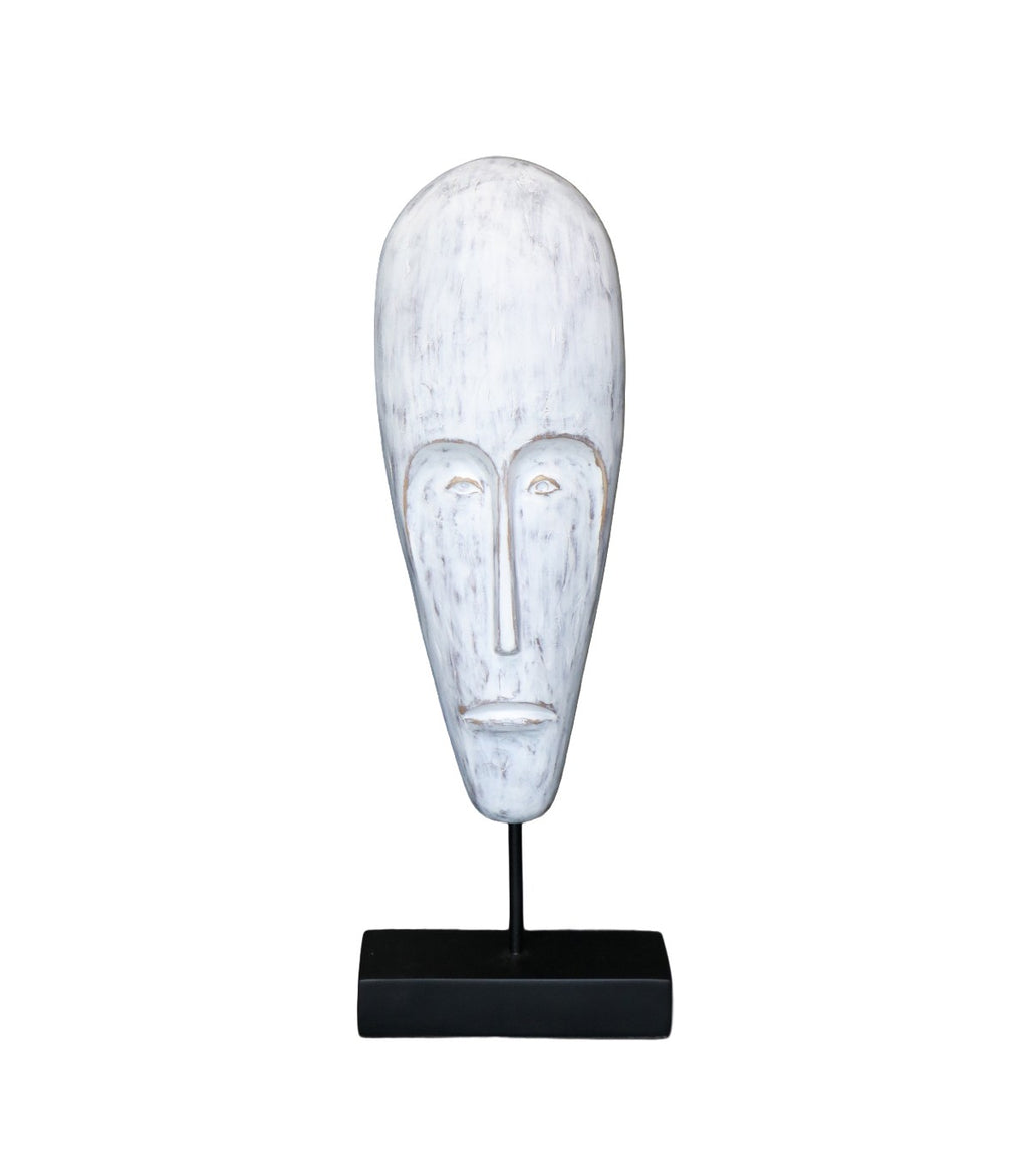 MÁSCARA DECORATIVA POLINESIA LARGA BLANCA CON BASE