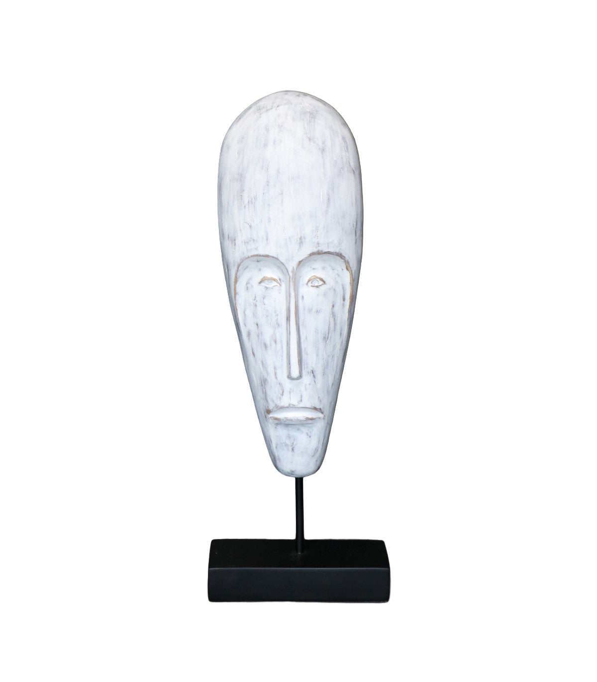 MÁSCARA DECORATIVA POLINESIA LARGA BLANCA CON BASE