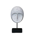 MÁSCARA DECORATIVA POLINESIA REDONDA BLANCA CON BASE