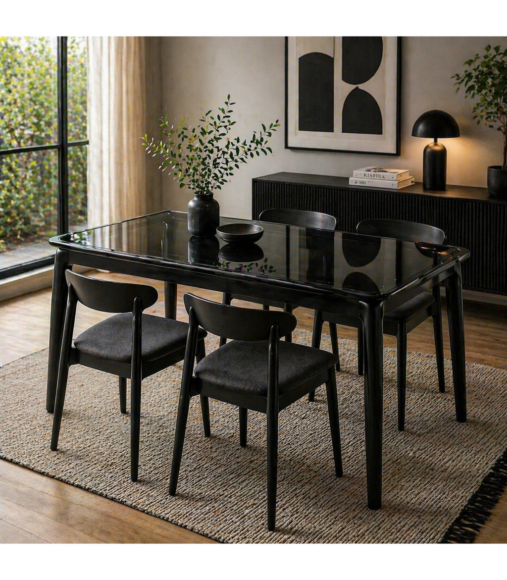 Mesa Comedor Carla Vidrio y Madera Negro