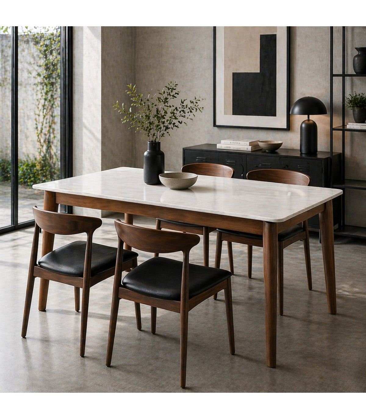 Mesa de Comedor Fangal Piedra Sinterizada y Madera Walnut