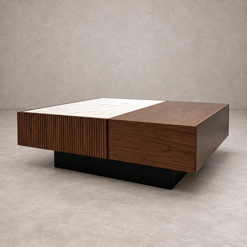 Mesa de Centro Ron Madera y Piedra Sinterizada 90x77 cm